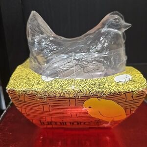 Luminarc Hen Chicken on Nest‎ Clear Glass Candy Container Dish France NEW!